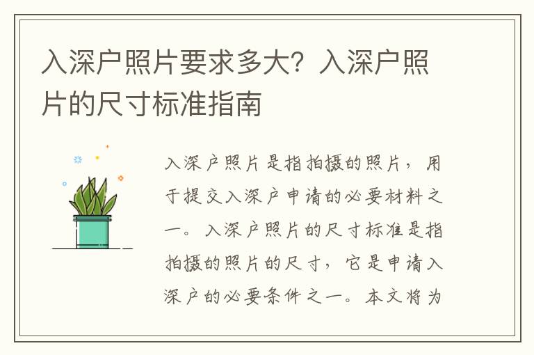 入深戶照片要求多大？入深戶照片的尺寸標(biāo)準(zhǔn)指南