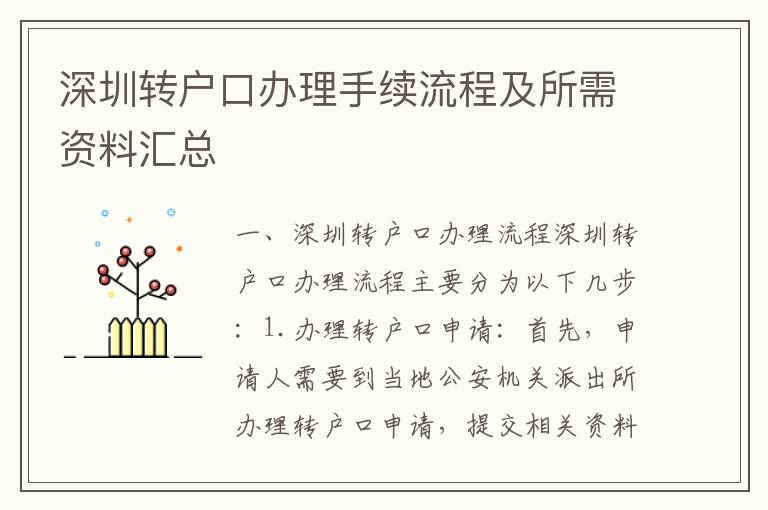 深圳轉(zhuǎn)戶口辦理手續(xù)流程及所需資料匯總