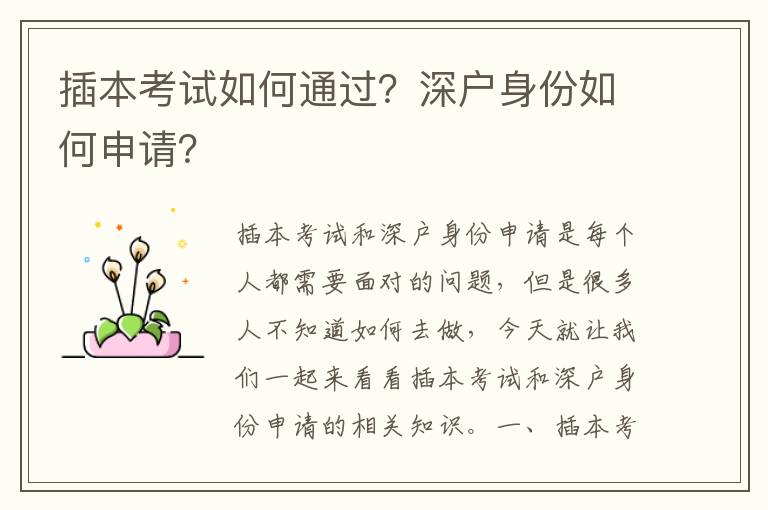 插本考試如何通過？深戶身份如何申請？