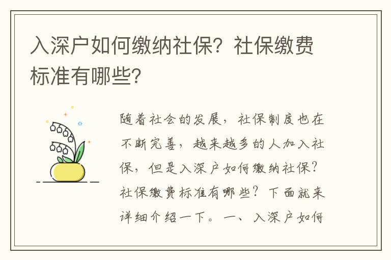 入深戶如何繳納社保？社保繳費標準有哪些？