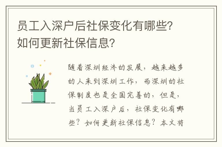 員工入深戶后社保變化有哪些？如何更新社保信息？