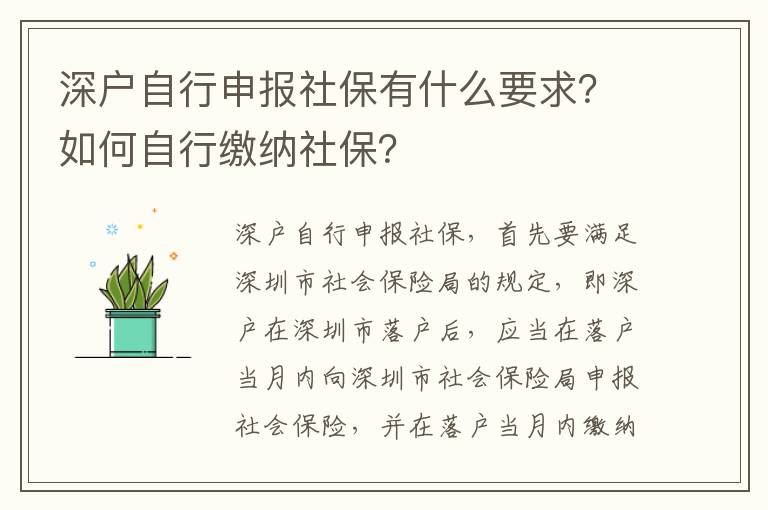 深戶自行申報社保有什么要求？如何自行繳納社保？