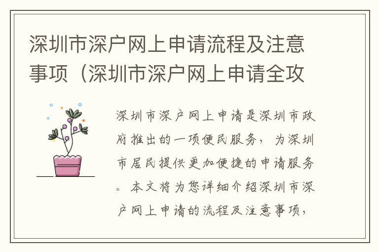 深圳市深戶網上申請流程及注意事項（深圳市深戶網上申請全攻略）