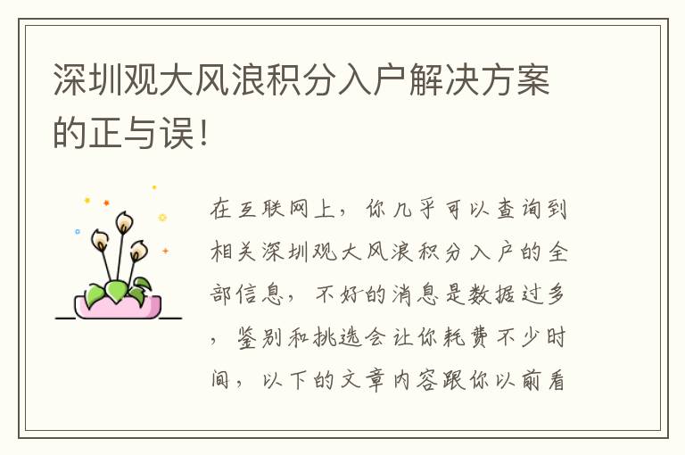 深圳觀大風(fēng)浪積分入戶解決方案的正與誤！