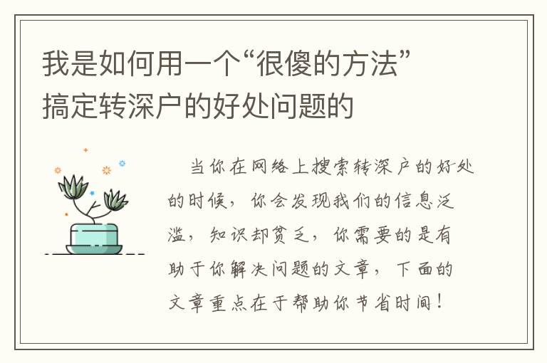 我是如何用一個“很傻的方法”搞定轉深戶的好處問題的