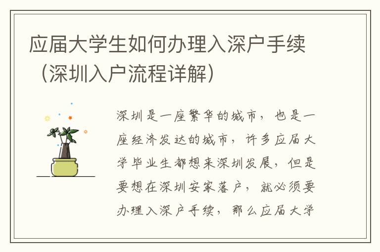 應(yīng)屆大學(xué)生如何辦理入深戶手續(xù)（深圳入戶流程詳解）