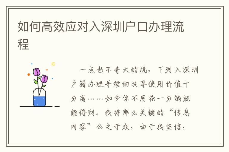 如何高效應(yīng)對入深圳戶口辦理流程
