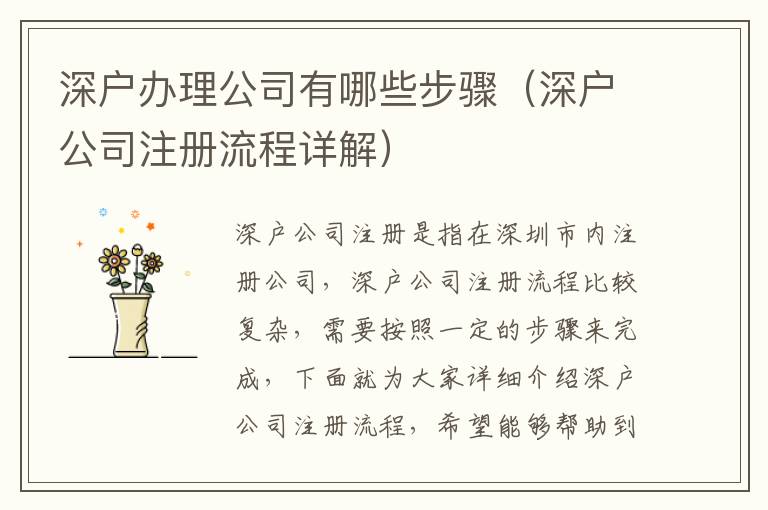 深戶辦理公司有哪些步驟（深戶公司注冊(cè)流程詳解）