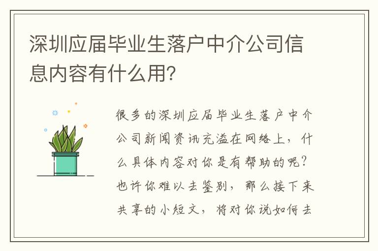 深圳應(yīng)屆畢業(yè)生落戶中介公司信息內(nèi)容有什么用？
