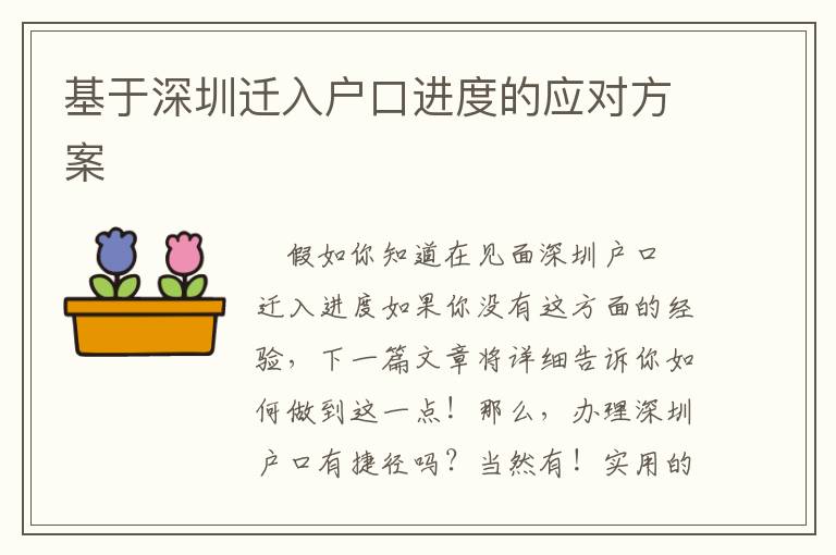 基于深圳遷入戶口進(jìn)度的應(yīng)對方案