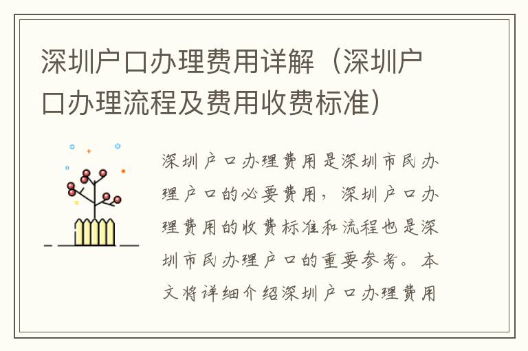 深圳戶口辦理費(fèi)用詳解（深圳戶口辦理流程及費(fèi)用收費(fèi)標(biāo)準(zhǔn)）