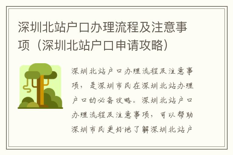 深圳北站戶口辦理流程及注意事項（深圳北站戶口申請攻略）