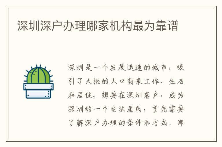 深圳深戶辦理哪家機(jī)構(gòu)最為靠譜