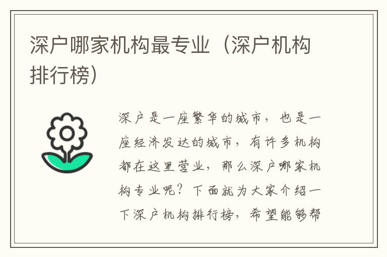 深戶哪家機構最專業（深戶機構排行榜）