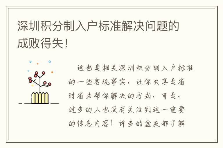 深圳積分制入戶標(biāo)準(zhǔn)解決問(wèn)題的成敗得失！