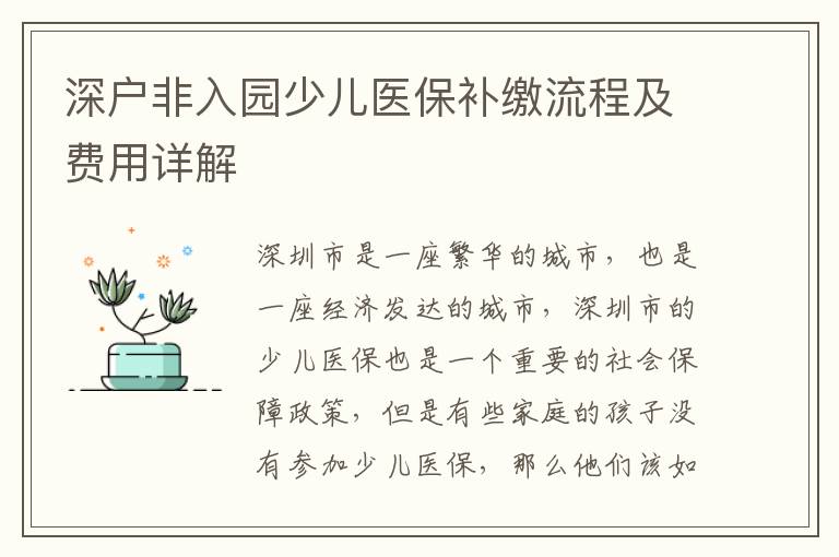 深戶非入園少兒醫(yī)保補(bǔ)繳流程及費(fèi)用詳解