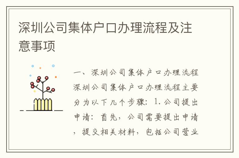 深圳公司集體戶口辦理流程及注意事項(xiàng)