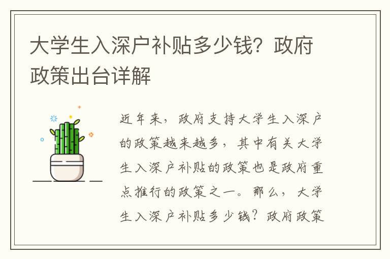 大學(xué)生入深戶補貼多少錢？政府政策出臺詳解