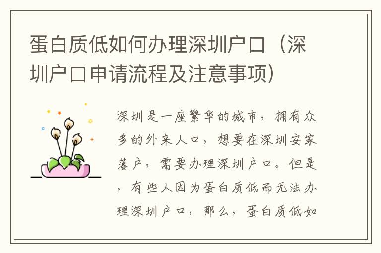 蛋白質(zhì)低如何辦理深圳戶口（深圳戶口申請流程及注意事項）