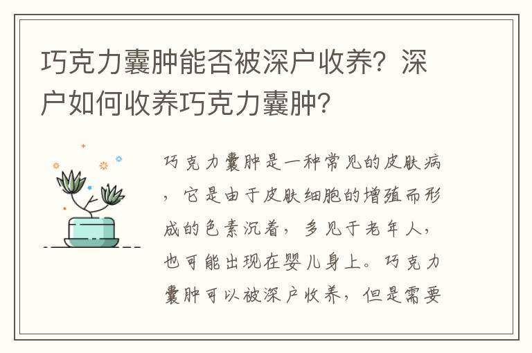 巧克力囊腫能否被深戶收養？深戶如何收養巧克力囊腫？
