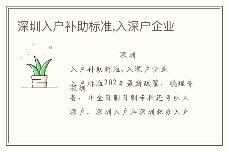 深圳入戶補(bǔ)助標(biāo)準(zhǔn),入深戶企業(yè)