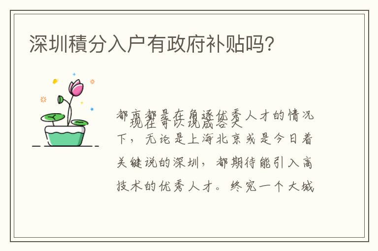 深圳積分入戶有政府補貼嗎？