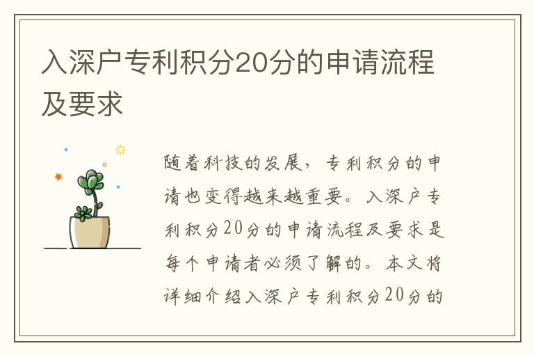 入深戶(hù)專(zhuān)利積分20分的申請(qǐng)流程及要求