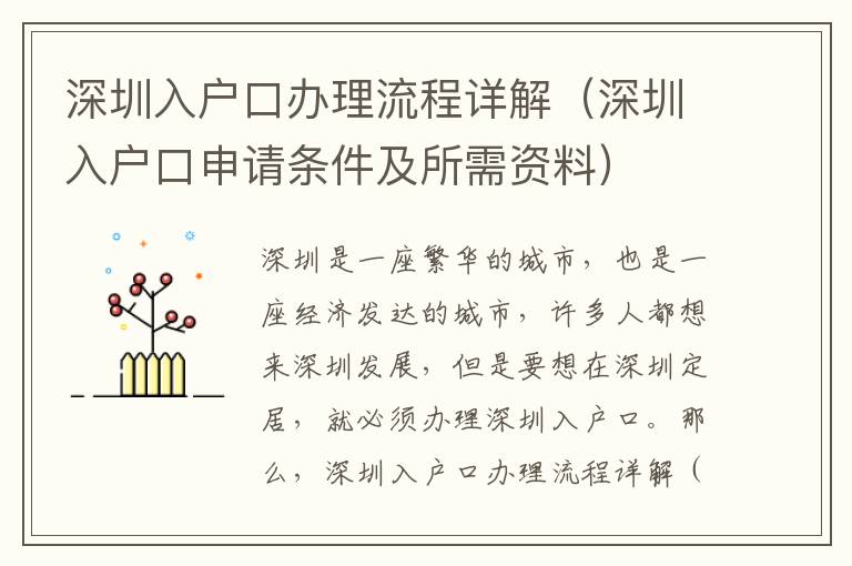 深圳入戶口辦理流程詳解（深圳入戶口申請(qǐng)條件及所需資料）
