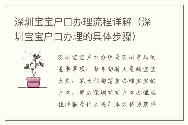 深圳寶寶戶口辦理流程詳解（深圳寶寶戶口辦理的具體步驟）
