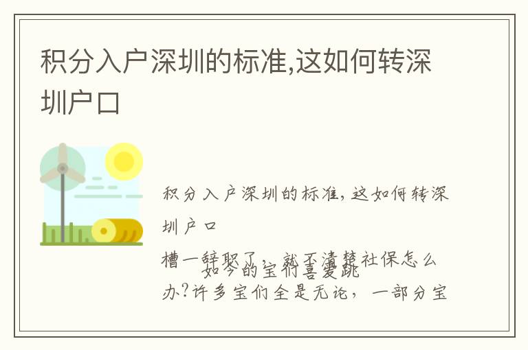 積分入戶深圳的標(biāo)準(zhǔn),這如何轉(zhuǎn)深圳戶口