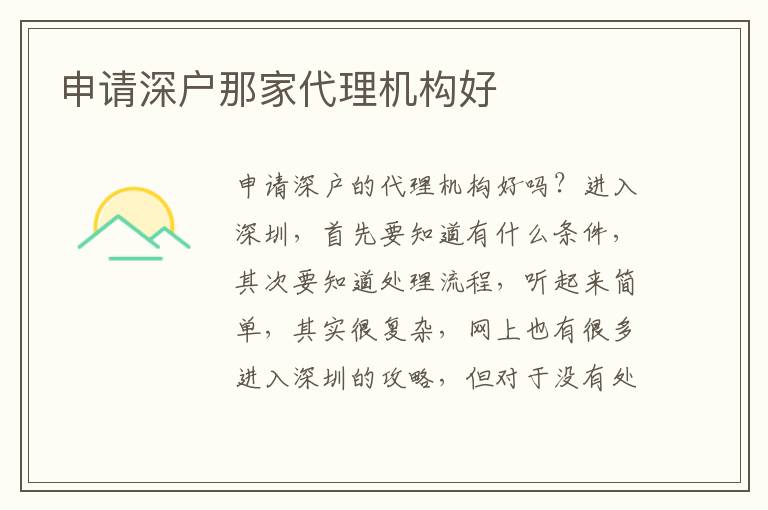 申請(qǐng)深戶(hù)那家代理機(jī)構(gòu)好
