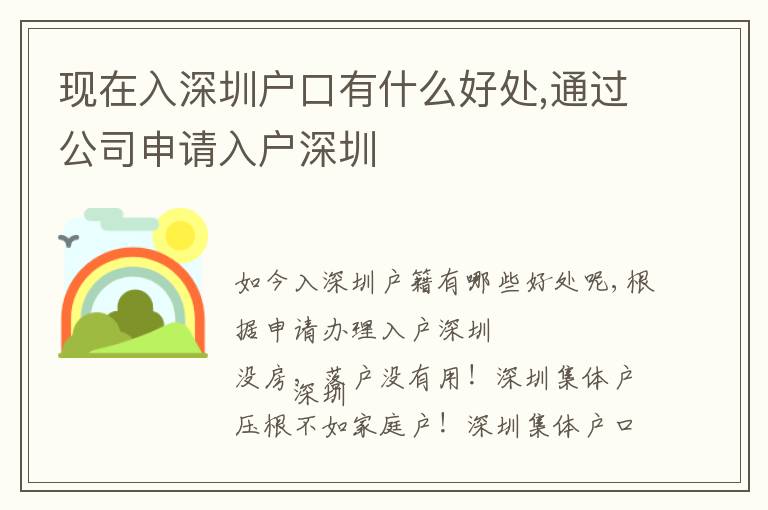 現(xiàn)在入深圳戶口有什么好處,通過公司申請入戶深圳