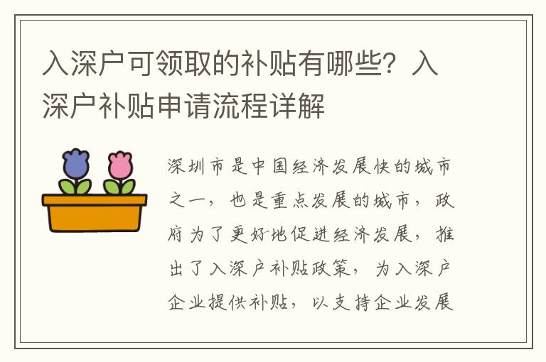入深戶可領取的補貼有哪些？入深戶補貼申請流程詳解