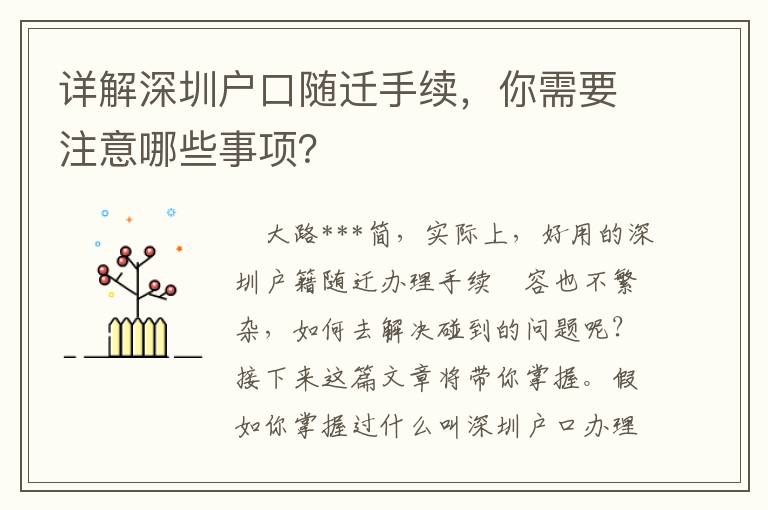 詳解深圳戶口隨遷手續，你需要注意哪些事項？