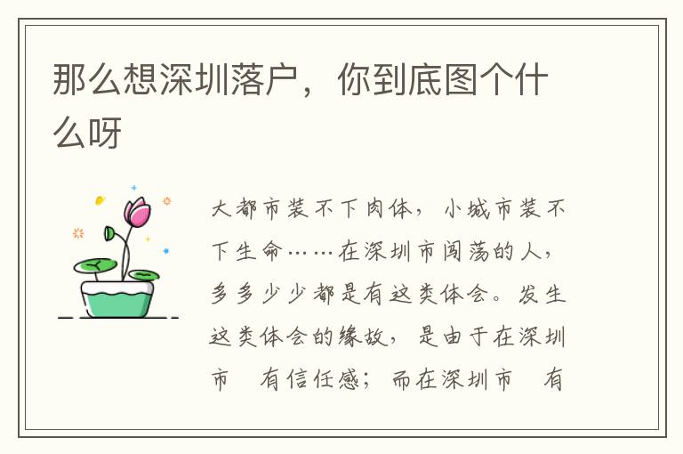 那么想深圳落戶，你到底圖個(gè)什么呀
