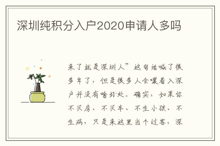 深圳純積分入戶2020申請人多嗎