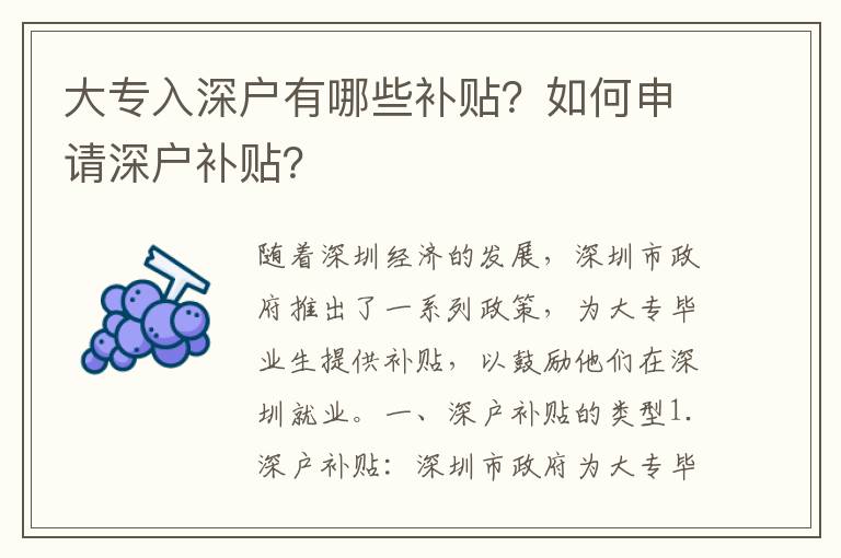 大專入深戶有哪些補(bǔ)貼？如何申請(qǐng)深戶補(bǔ)貼？