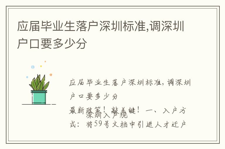應(yīng)屆畢業(yè)生落戶深圳標(biāo)準(zhǔn),調(diào)深圳戶口要多少分