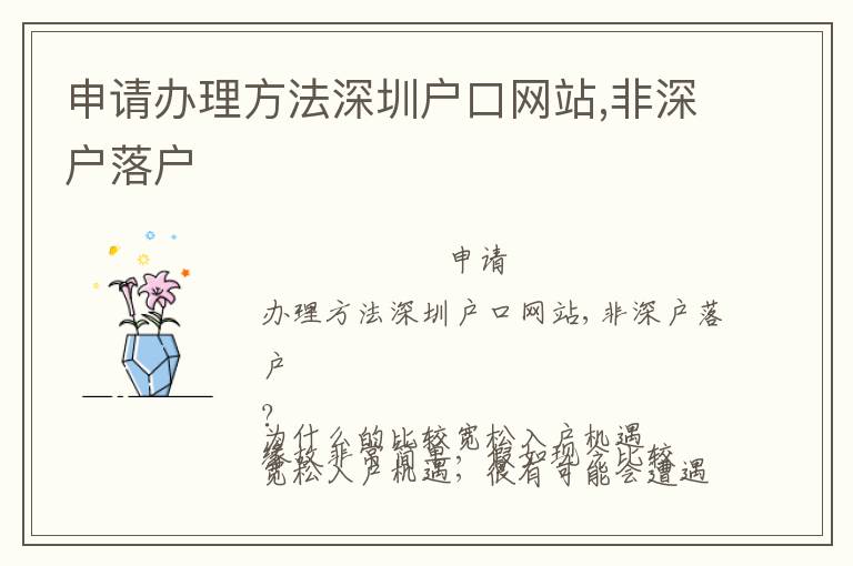 申請(qǐng)辦理方法深圳戶口網(wǎng)站,非深戶落戶