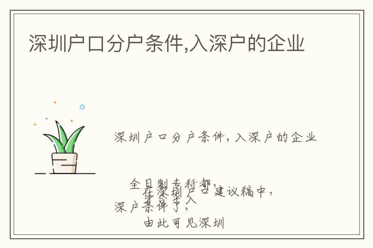 深圳戶口分戶條件,入深戶的企業(yè)