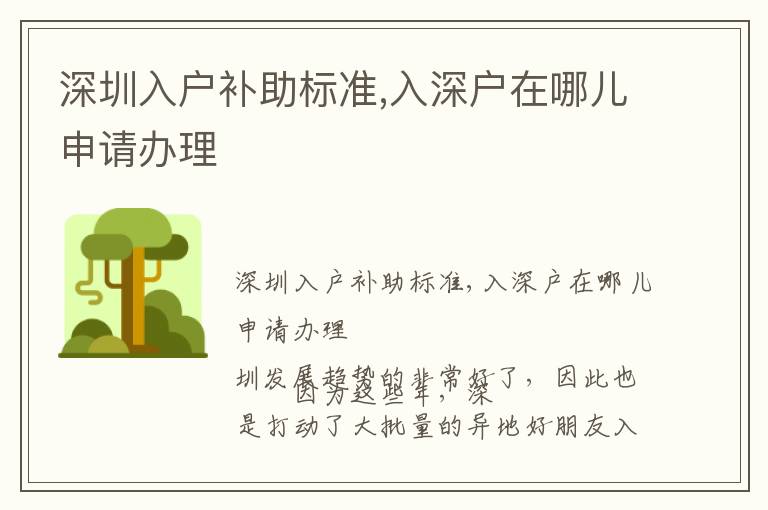 深圳入戶補(bǔ)助標(biāo)準(zhǔn),入深戶在哪兒申請辦理