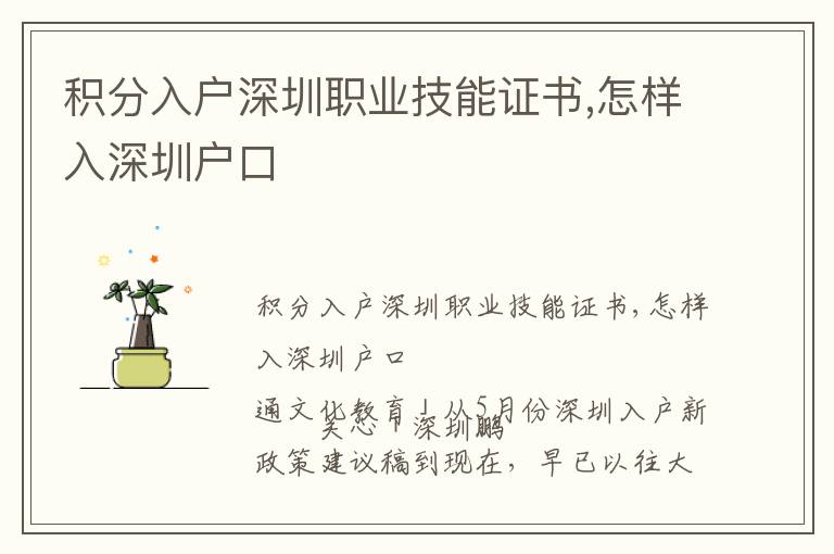積分入戶深圳職業(yè)技能證書,怎樣入深圳戶口