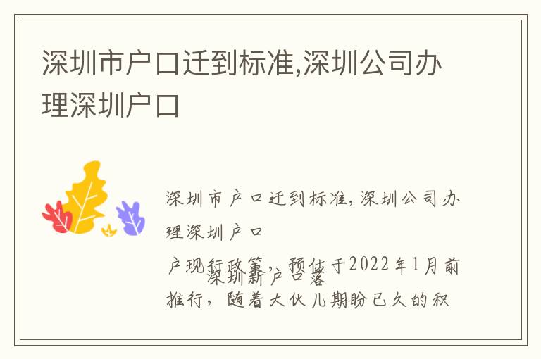 深圳市戶口遷到標(biāo)準(zhǔn),深圳公司辦理深圳戶口