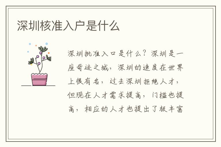 深圳核準入戶是什么