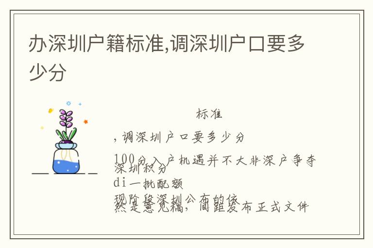 辦深圳戶籍標準,調深圳戶口要多少分