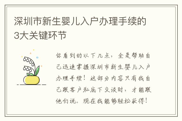深圳市新生嬰兒入戶辦理手續(xù)的3大關(guān)鍵環(huán)節(jié)