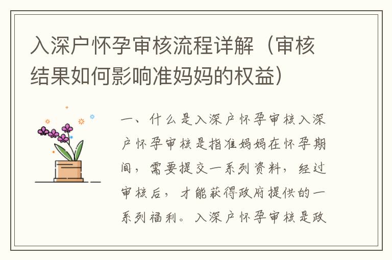 入深戶懷孕審核流程詳解（審核結(jié)果如何影響準(zhǔn)媽媽的權(quán)益）