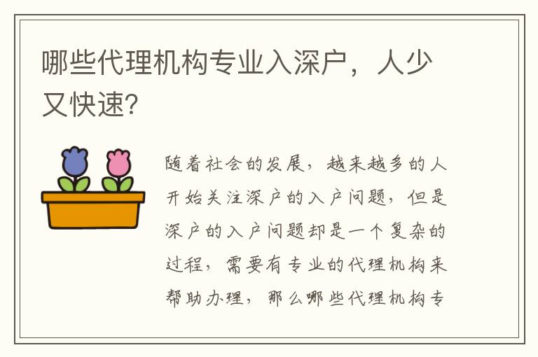 哪些代理機構專業入深戶，人少又快速？