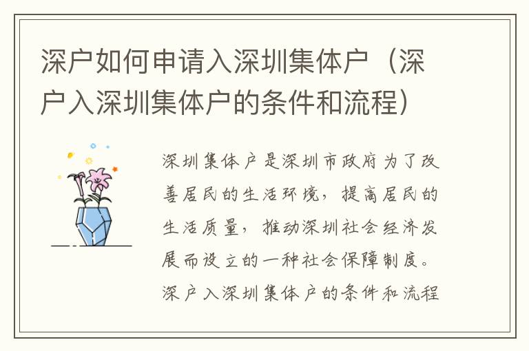 深戶如何申請(qǐng)入深圳集體戶（深戶入深圳集體戶的條件和流程）