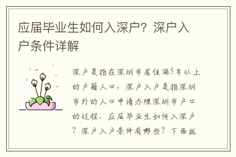 應屆畢業生如何入深戶？深戶入戶條件詳解